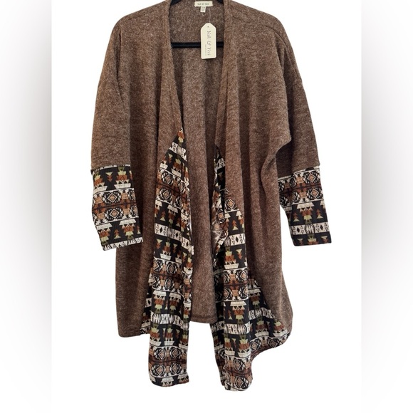 Yak & Yeti Brown Knit Tribal Draped Open Front Cardigan Size Small/Medium - Picture 2 of 5